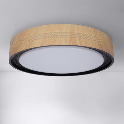 Brilagi - COCI Dimmable LED Ceiling Light, 48W/230V, 3000–6500K (adjustable color temperature), Ø39 cm, Wood Effect/Black + Remote Control