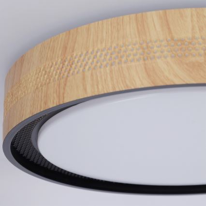 Brilagi - COCI Dimmable LED Ceiling Light, 48W/230V, 3000–6500K (adjustable color temperature), Ø39 cm, Wood Effect/Black + Remote Control
