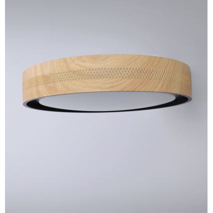 Brilagi - COCI Dimmable LED Ceiling Light, 48W/230V, 3000–6500K (adjustable color temperature), Ø39 cm, Wood Effect/Black + Remote Control