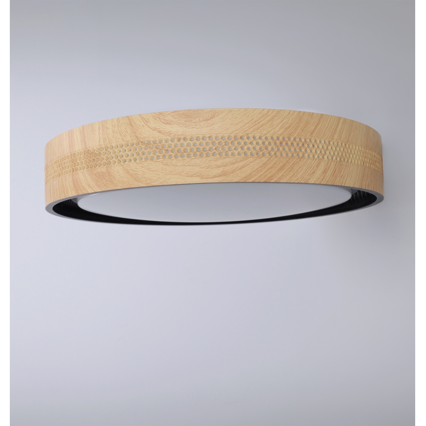 Brilagi - COCI Dimmable LED Ceiling Light, 48W/230V, 3000–6500K (adjustable color temperature), Ø39 cm, Wood Effect/Black + Remote Control