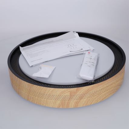 Brilagi - COCI Dimmable LED Ceiling Light, 48W/230V, 3000–6500K (adjustable color temperature), Ø39 cm, Wood Effect/Black + Remote Control
