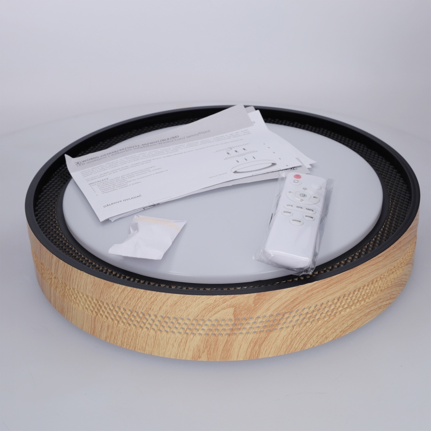 Brilagi - COCI Dimmable LED Ceiling Light, 48W/230V, 3000–6500K (adjustable color temperature), Ø39 cm, Wood Effect/Black + Remote Control