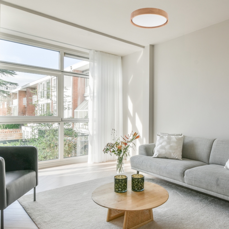 Brilagi - MANAROLA Dimmable LED Ceiling Light LED/24W/230V Ø 42 cm 3000-6500K Oak + Remote Control