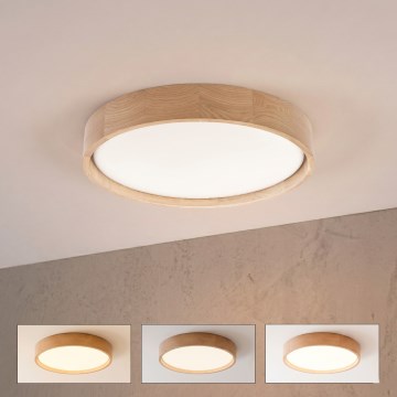 Brilagi - Dimmable LED Ceiling Light MANAROLA SMART 24W/230V 3000-6000K Wi-Fi Tuya Beacon Ø 41 cm Oak + Remote Control