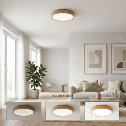 Brilagi - MANAROLA SMART STARS LED Dimmable Ceiling Light LED/24W/230V 3000–6000K Wi-Fi Tuya Beacon Ø 41 cm Oak + Remote Control