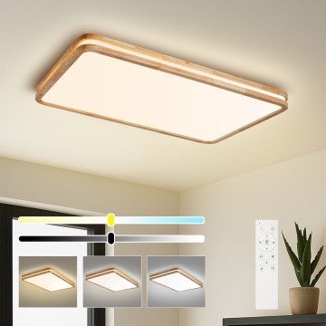 BRILAGI - Dimmable LED ceiling light MOLINA SQUARE LED/128W/230V 3000-6000K Oak 90x60 cm + remote control