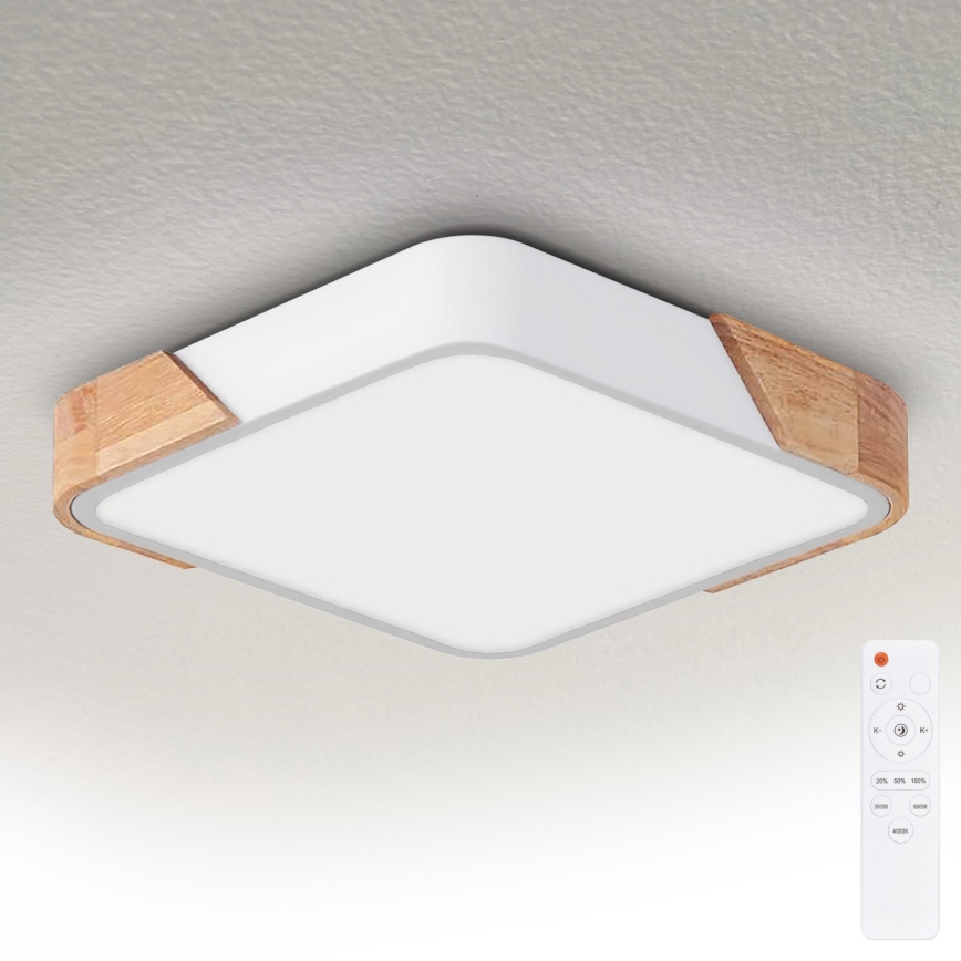 Brilagi - Dimmable LED ceiling light PILANA LED/48W/230V 3000-6500K oak/white 42x42 cm + remote control