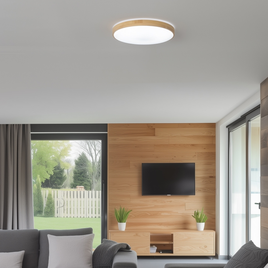 Brilagi - PINE Dimmable LED Ceiling Light LED/24W/230V, Wooden, dia. 42 cm, 3000-6500K + Remote Control