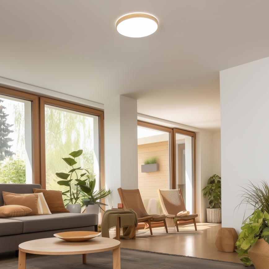 Brilagi - PINE Dimmable LED Ceiling Light LED/24W/230V, Wooden, dia. 42 cm, 3000-6500K + Remote Control