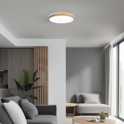Brilagi - PINE Dimmable LED Ceiling Light LED/24W/230V, Wooden, dia. 42 cm, 3000-6500K + Remote Control