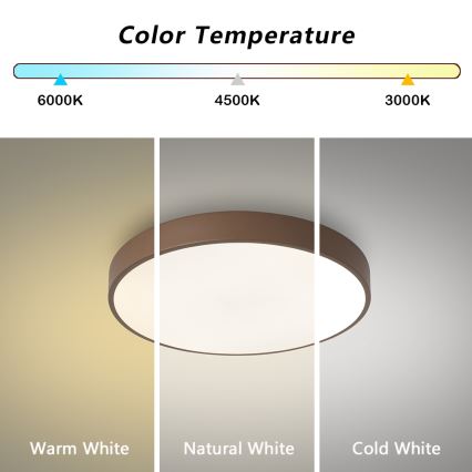 Brilagi - Dimmable LED Ceiling Light POOL LED/36W/230V 3000–6000K Ø 30 cm Brown + Remote Control