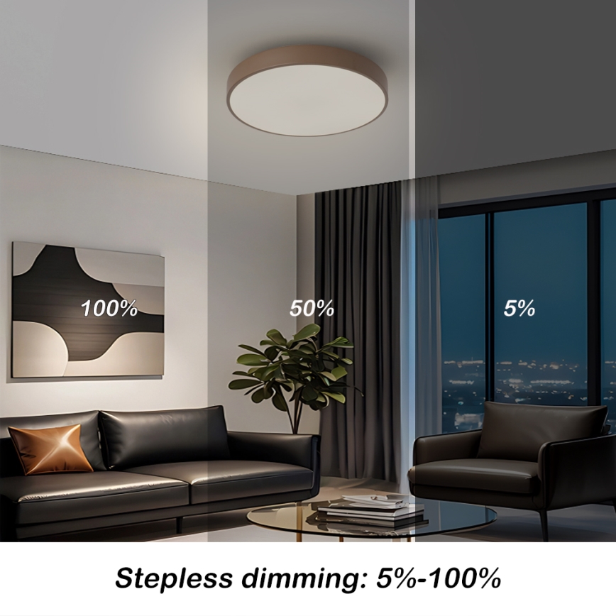 Brilagi - Dimmable LED Ceiling Light POOL LED/36W/230V 3000–6000K Ø 30 cm Brown + Remote Control
