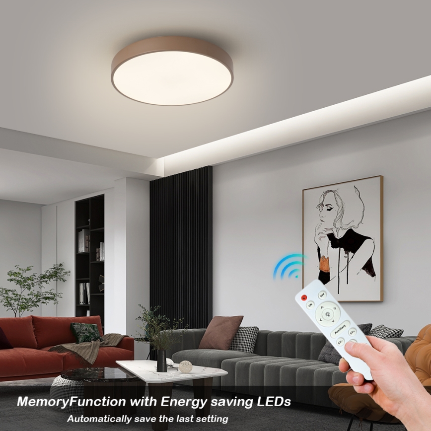 Brilagi - Dimmable LED Ceiling Light POOL LED/36W/230V 3000–6000K Ø 30 cm Brown + Remote Control