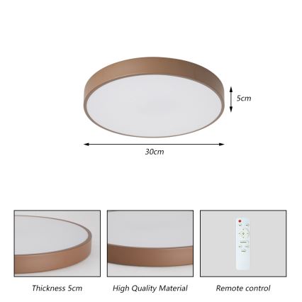 Brilagi - Dimmable LED Ceiling Light POOL LED/36W/230V 3000–6000K Ø 30 cm Brown + Remote Control
