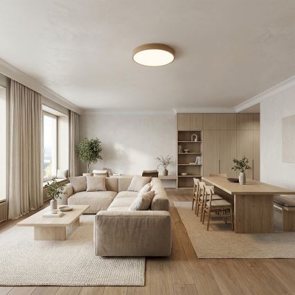 Brilagi - POOL Dimmable LED Ceiling Light 36W/230V 3000-6000K Ø 30 cm Wood Finish + Remote Control