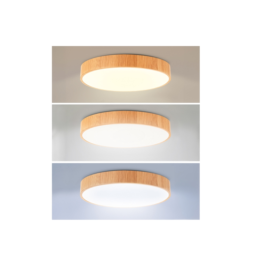 Brilagi - POOL Dimmable LED Ceiling Light 36W/230V 3000-6000K Ø 30 cm Wood Finish + Remote Control