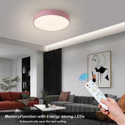 Brilagi - Dimmable LED ceiling light POOL LED/48W/230V 3000-6000K Ø 40 cm pink + remote control