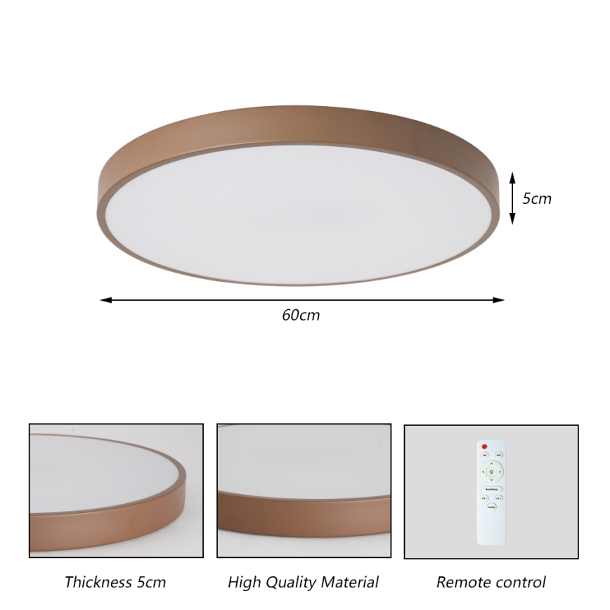 Brilagi - Dimmable LED ceiling light POOL LED/60W/230V 3000-6000K Ø 60 cm brown + remote control