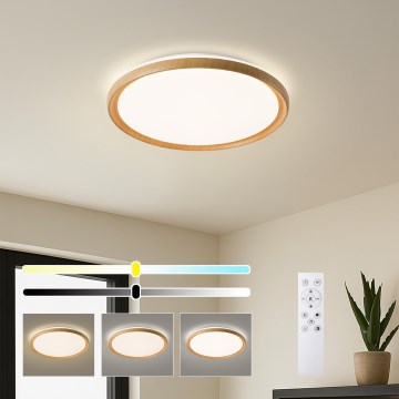 Brilagi - Dimmable LED Ceiling Light RIVO LED/72W/230V 3000-6000K wood finish Ø 50 cm + remote control