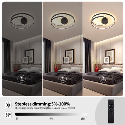 Brilagi - TWISTER Dimmable LED Ceiling Light LED/48W/230V 3000-6000K Ø 50 cm Black + Remote Control