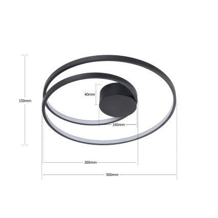 Brilagi - TWISTER Dimmable LED Ceiling Light LED/48W/230V 3000-6000K Ø 50 cm Black + Remote Control