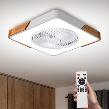 Brilagi - Dimmable LED Ceiling Light with Fan LED/30W/230V 3000-6500K White/Oak + Remote Control