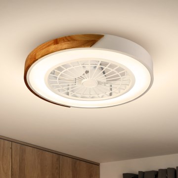 Brilagi - Dimmable LED Ceiling Light with Fan LED/30W/230V 3000-6500K Ø50 cm White/Oak + Remote Control
