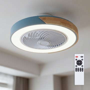 Brilagi - Dimmable LED Ceiling Light with Fan LED/38W/230V 3000-6500K 3000-6500K Ø 50 cm Blue/Oak + Remote Control