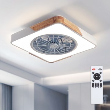 Brilagi - Dimmable LED ceiling light with fan LED/38W/230V 3000-6500K 50x50 cm white/oak + remote control