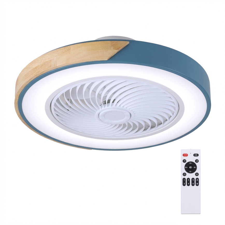 Brilagi - Dimmable LED Ceiling Light with Fan LED/38W/230V 3000-6500K 3000-6500K Ø 50 cm Blue/Oak + Remote Control