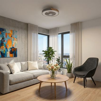 Brilagi - LED Dimmable Ceiling Light with Fan LED/38W/230V 3000-6500K Ø 50 cm Grey/Oak + Remote Control