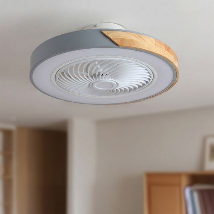 Brilagi - LED Dimmable Ceiling Light with Fan LED/38W/230V 3000-6500K Ø 50 cm Grey/Oak + Remote Control