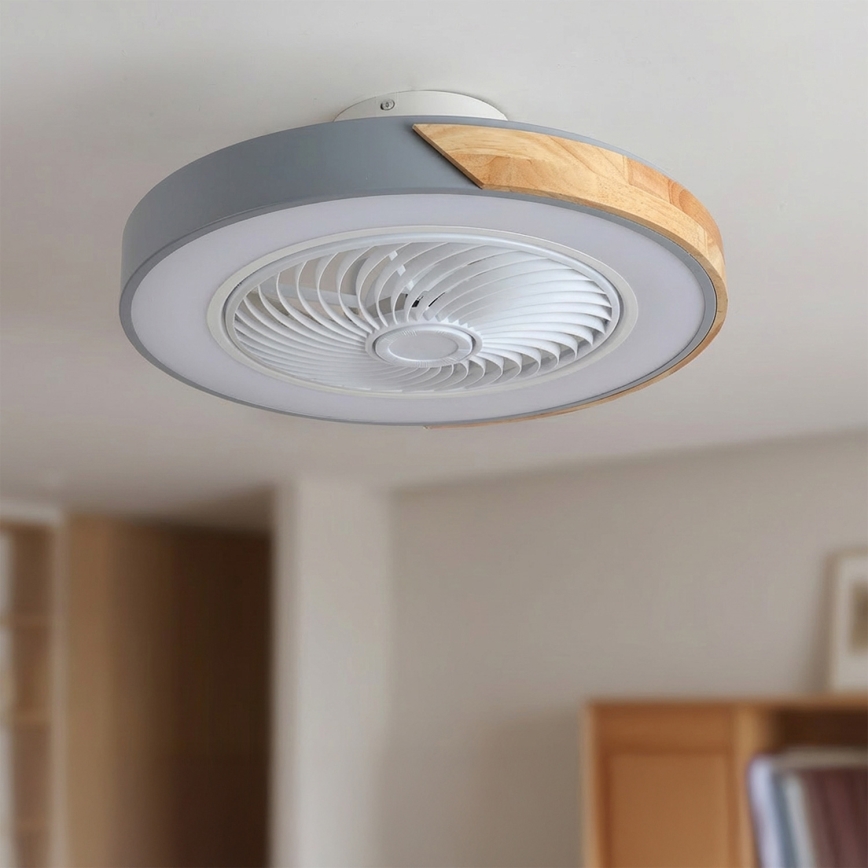 Brilagi - LED Dimmable Ceiling Light with Fan LED/38W/230V 3000-6500K Ø 50 cm Grey/Oak + Remote Control