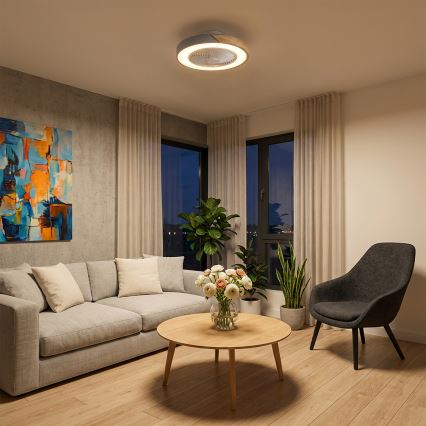 Brilagi - LED Dimmable Ceiling Light with Fan LED/38W/230V 3000-6500K Ø 50 cm Grey/Oak + Remote Control