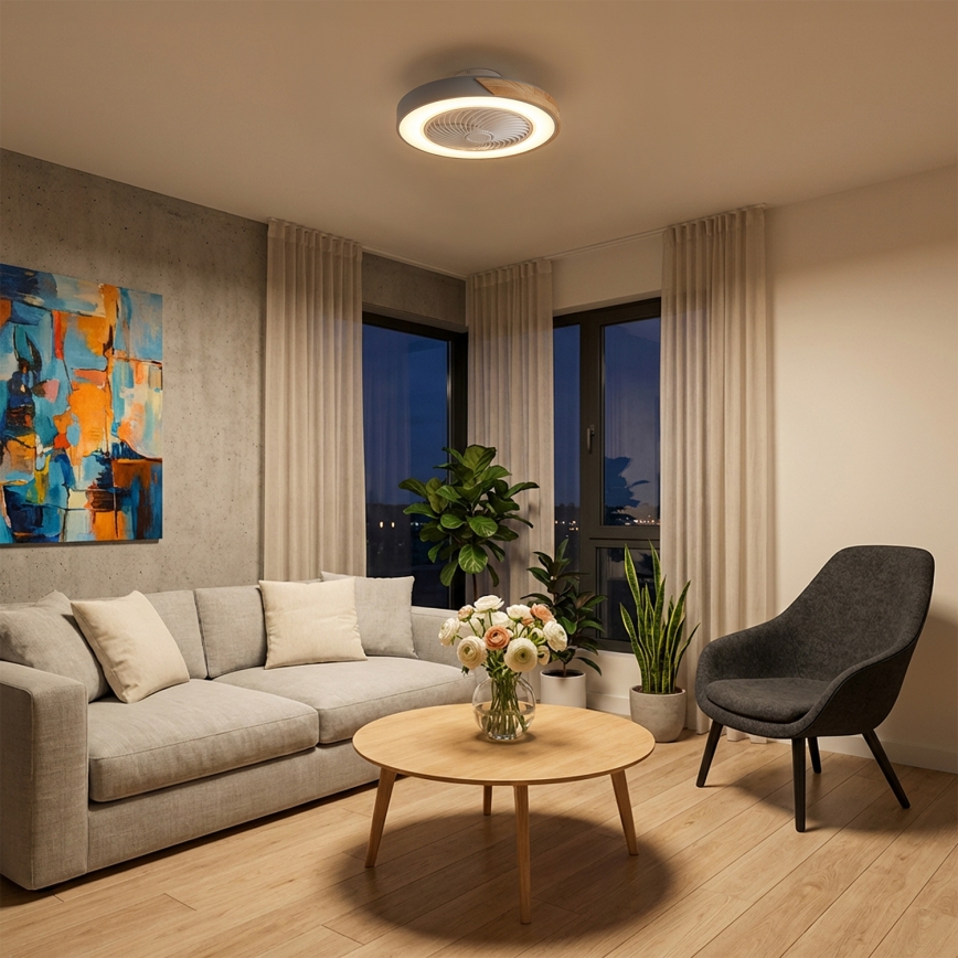 Brilagi - LED Dimmable Ceiling Light with Fan LED/38W/230V 3000-6500K Ø 50 cm Grey/Oak + Remote Control