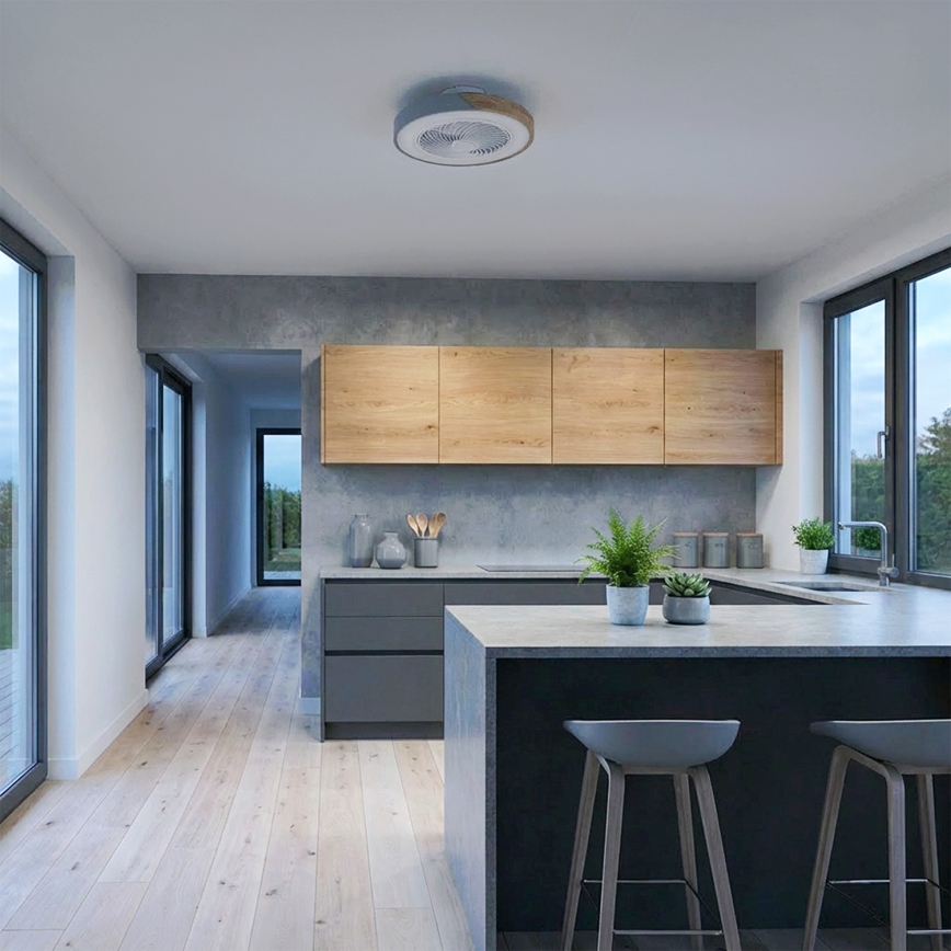 Brilagi - LED Dimmable Ceiling Light with Fan LED/38W/230V 3000-6500K Ø 50 cm Grey/Oak + Remote Control