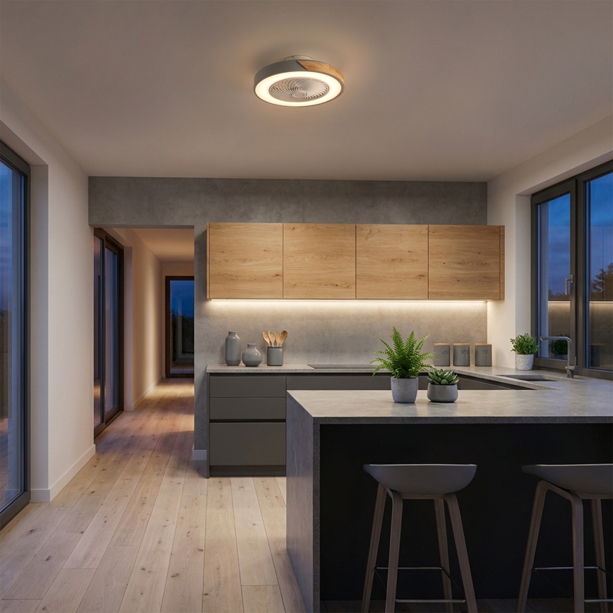 Brilagi - LED Dimmable Ceiling Light with Fan LED/38W/230V 3000-6500K Ø 50 cm Grey/Oak + Remote Control