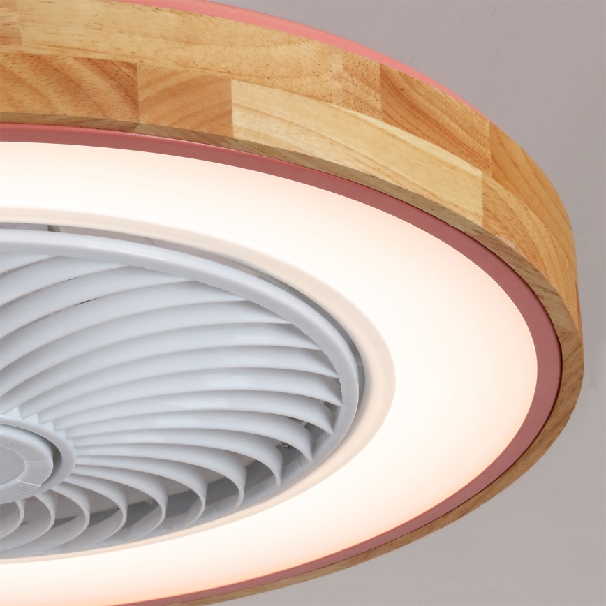 Brilagi - Dimmable LED Ceiling Light with Integrated Fan, 38W, 230V, 3000–6500K, Ø 50 cm, Pink/Oak + Remote Control