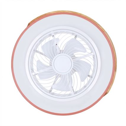 Brilagi - Dimmable LED Ceiling Light with Integrated Fan, 38W, 230V, 3000–6500K, Ø 50 cm, Pink/Oak + Remote Control