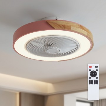 Brilagi - Dimmable LED Ceiling Light with Integrated Fan, 38W, 230V, 3000–6500K, Ø 50 cm, Pink/Oak + Remote Control