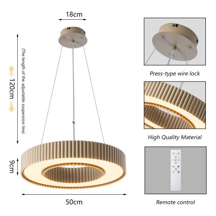 Brilagi - LED Dimmable Pendant Light on Cable LUMIX LED/48W/230V 3000-6000K beige Ø 50 cm + Remote Control