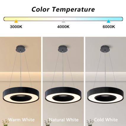 Brilagi - LUMIX Dimmable LED Cable Pendant Light, 48W/230V, 3000-6000K, Black, Ø 50 cm + Remote Control
