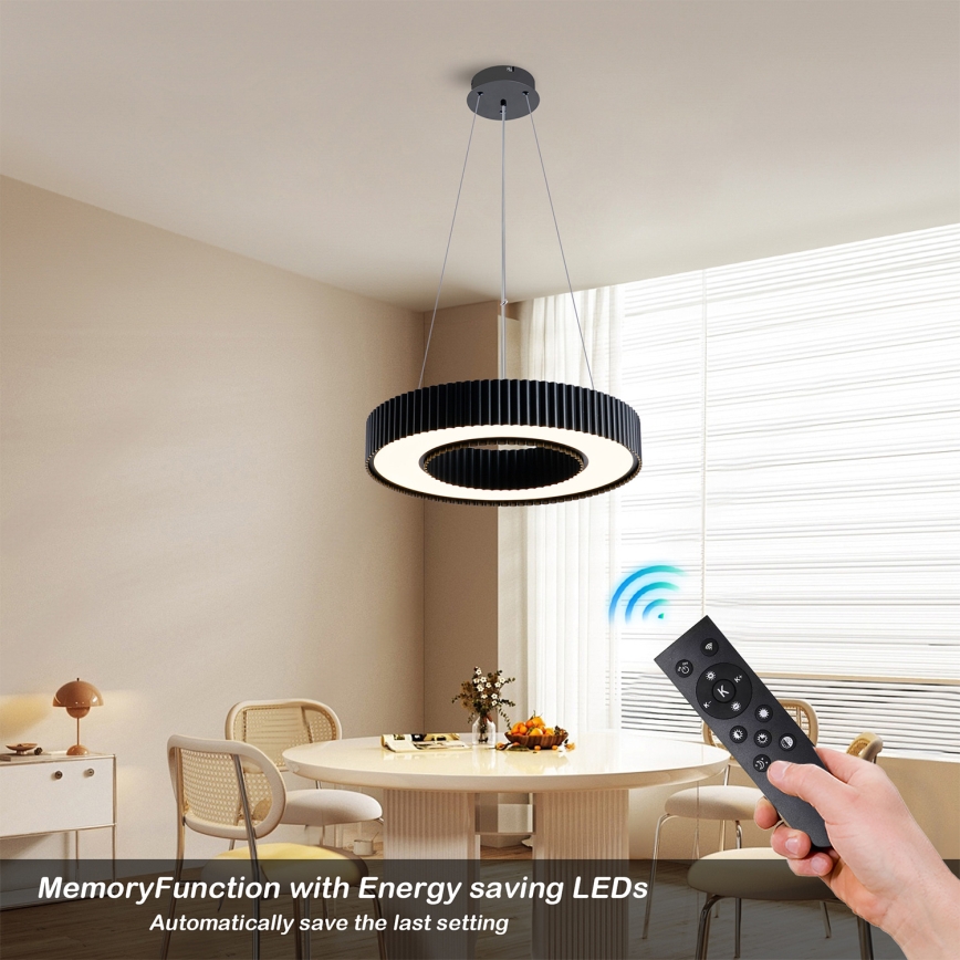 Brilagi - LUMIX Dimmable LED Cable Pendant Light, 48W/230V, 3000-6000K, Black, Ø 50 cm + Remote Control