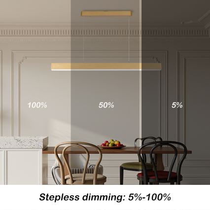 Brilagi - SLEEKLINE SMART Dimmable LED Chandelier, 40W/230V, Wi‑Fi (Tuya), Oak Finish + Remote Control