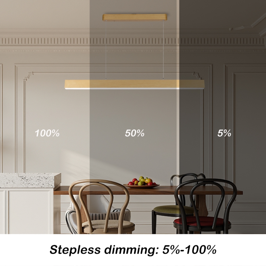 Brilagi - SLEEKLINE SMART Dimmable LED Chandelier, 40W/230V, Wi‑Fi (Tuya), Oak Finish + Remote Control
