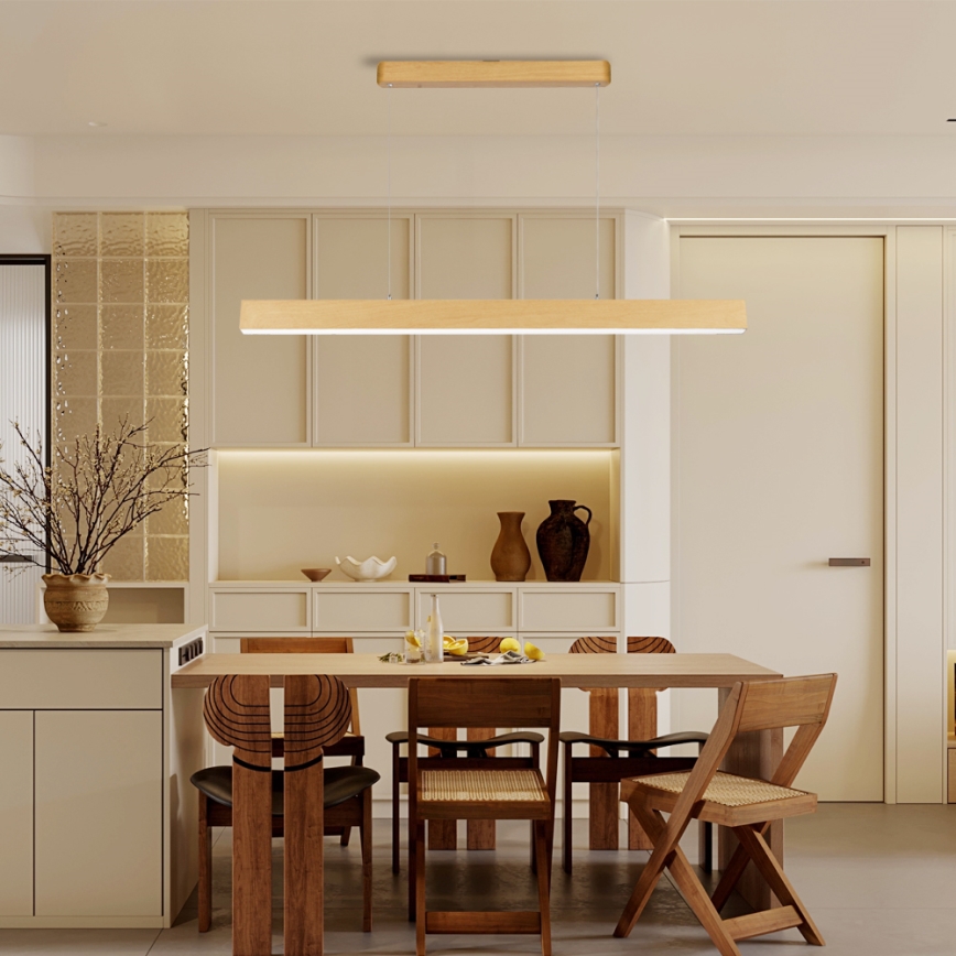 Brilagi - SLEEKLINE SMART Dimmable LED Chandelier, 40W/230V, Wi‑Fi (Tuya), Oak Finish + Remote Control