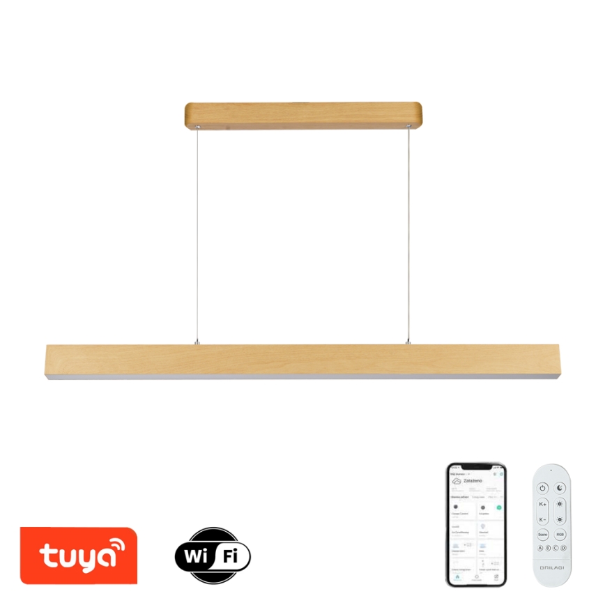 Brilagi - SLEEKLINE SMART Dimmable LED Chandelier, 40W/230V, Wi‑Fi (Tuya), Oak Finish + Remote Control