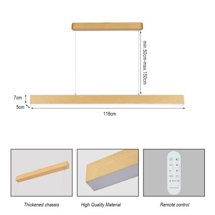 Brilagi - SLEEKLINE SMART Dimmable LED Chandelier, 40W/230V, Wi‑Fi (Tuya), Oak Finish + Remote Control