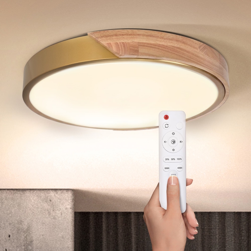 BRILAGI - Dimmable LED ceiling light PILANA LED/48W/230V 3000-6500K oak/gold Ø 40 cm + remote control