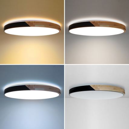 Brilagi - PILANA Dimmable LED Ceiling Light LED/72W/230V 3000-6500K Oak/Black Ø 80 cm + Remote Control